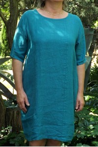 Robe lin basique bleue canard