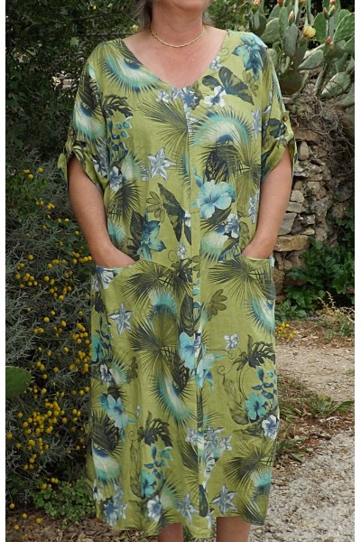 Robe lin Emilie verte