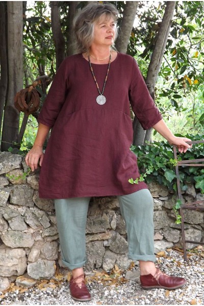 Tunique lin prune Emma et pantalon gabriel kaki