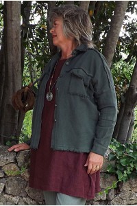 Veste courte Maguelone kaki, tunique lin Emma et pantalon lin Gabriel