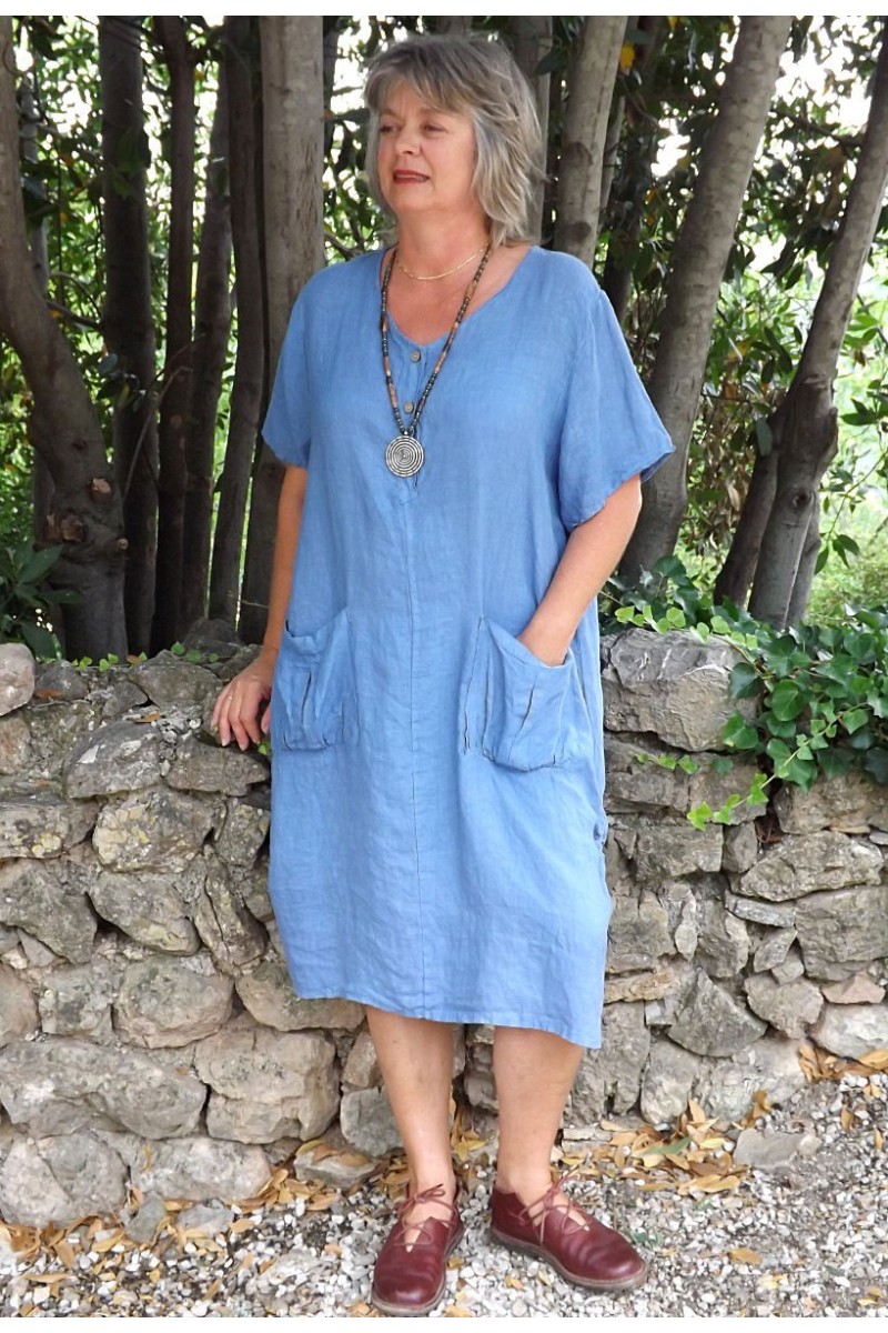 Robe lin Emilienne bleue