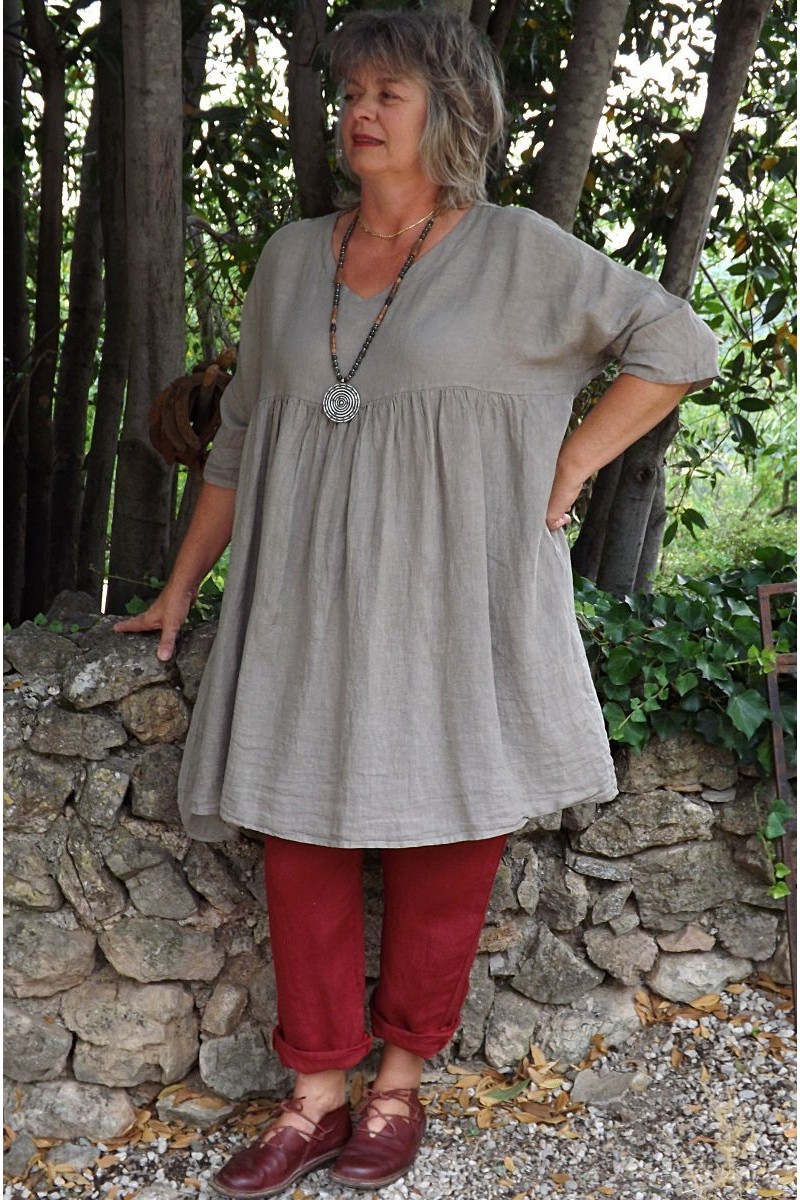 Tunique lin grande taille taupe Marinette et pantalon Gabriel