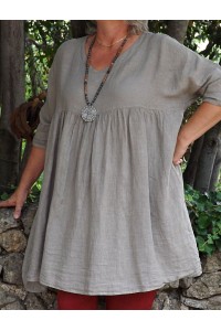 Tunique lin grande taille taupe Marinette et pantalon Gabriel