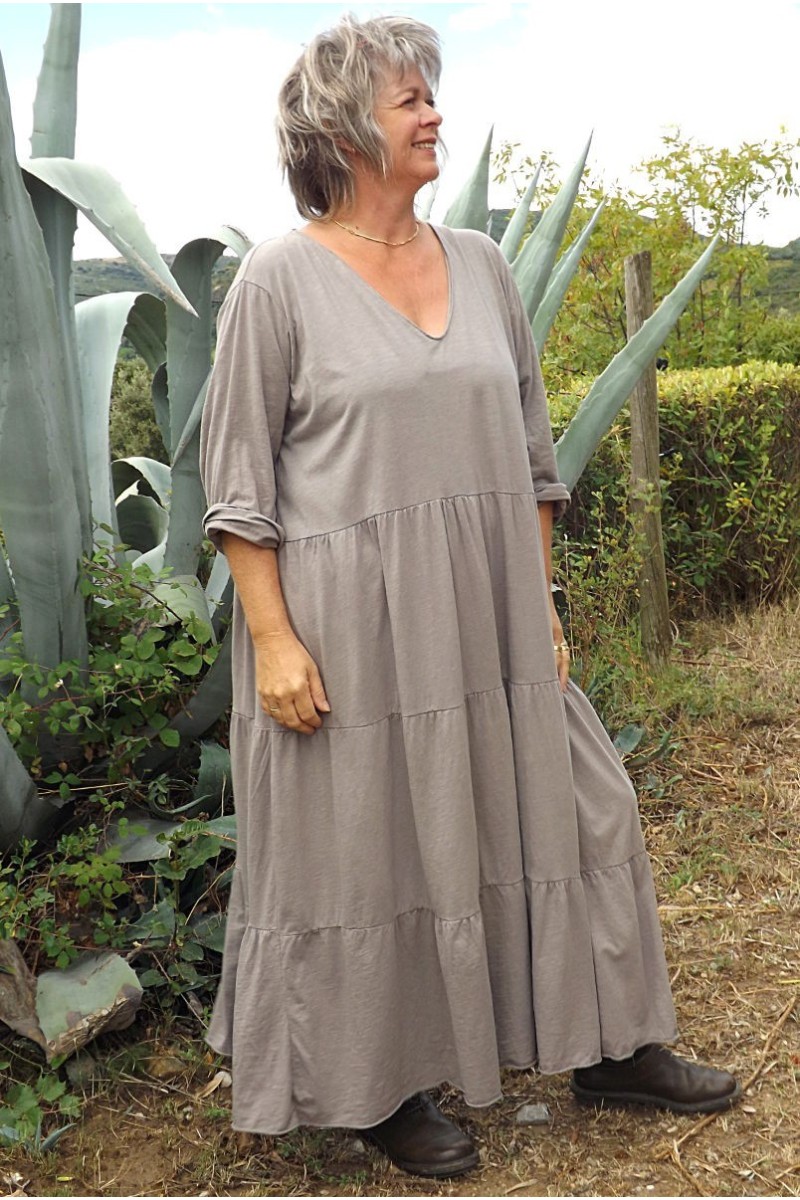 Robe coton grande taille Antoinette taupe