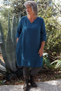 Robe lin Audrey bleu canard et jegging Sam