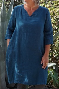 Robe lin Audrey bleu canard et jegging Sam