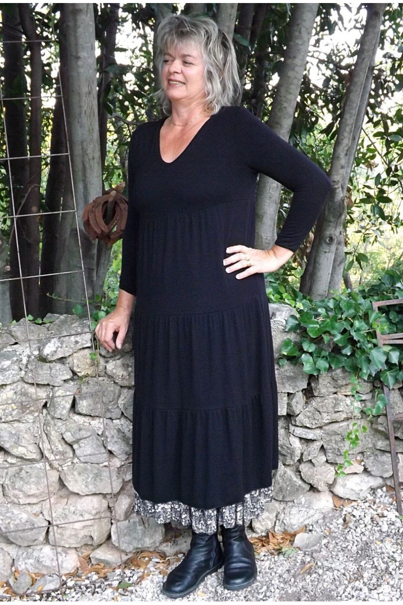 Robe maille tricot Clara noire et jupe Marlène