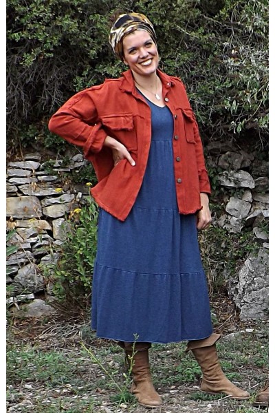 Robe maille tricot Clara bleu jean et veste Maguelone