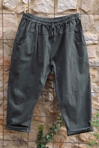 Pantalon toile coton Gaby kaki T 46 à 52