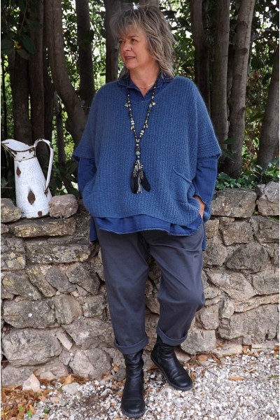 Pantalon toile coton Gaby  anthracite T 46 à 52 et pull Enrique