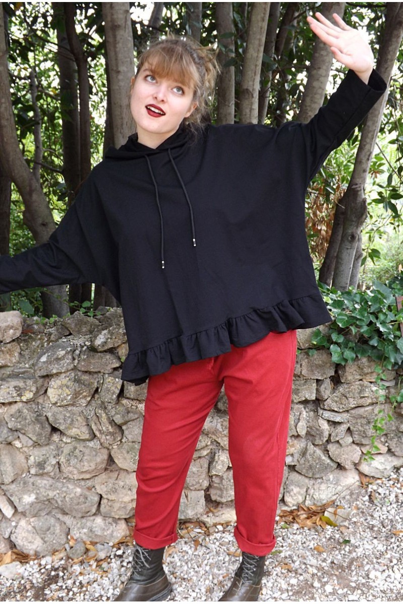 Sweat capuche Horace noir et pantalon Gaby coton 38/46