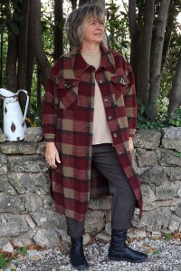 Manteau lainage à carreaux bordeaux Simon