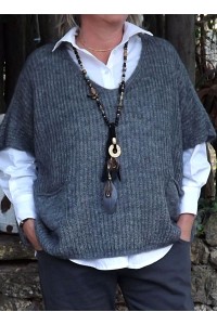 Pull col bateau Enrique anthracite, chemise Sabine et pantalon Gaby