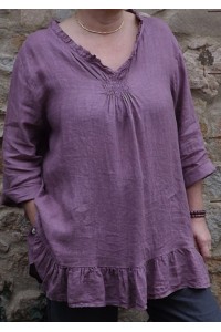 Tunique lin grande taille pourpre Mélanie et pantalon lin Gabriel.