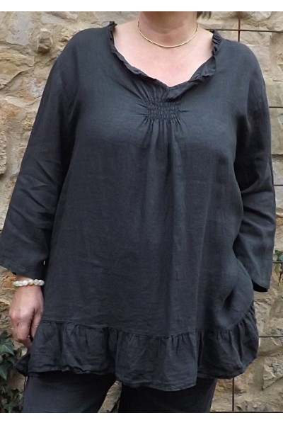Tunique lin grande taille Mélanie anthracite et pantalon lin Gabriel