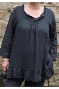 Tunique lin grande taille Mélanie anthracite et pantalon lin Gabriel