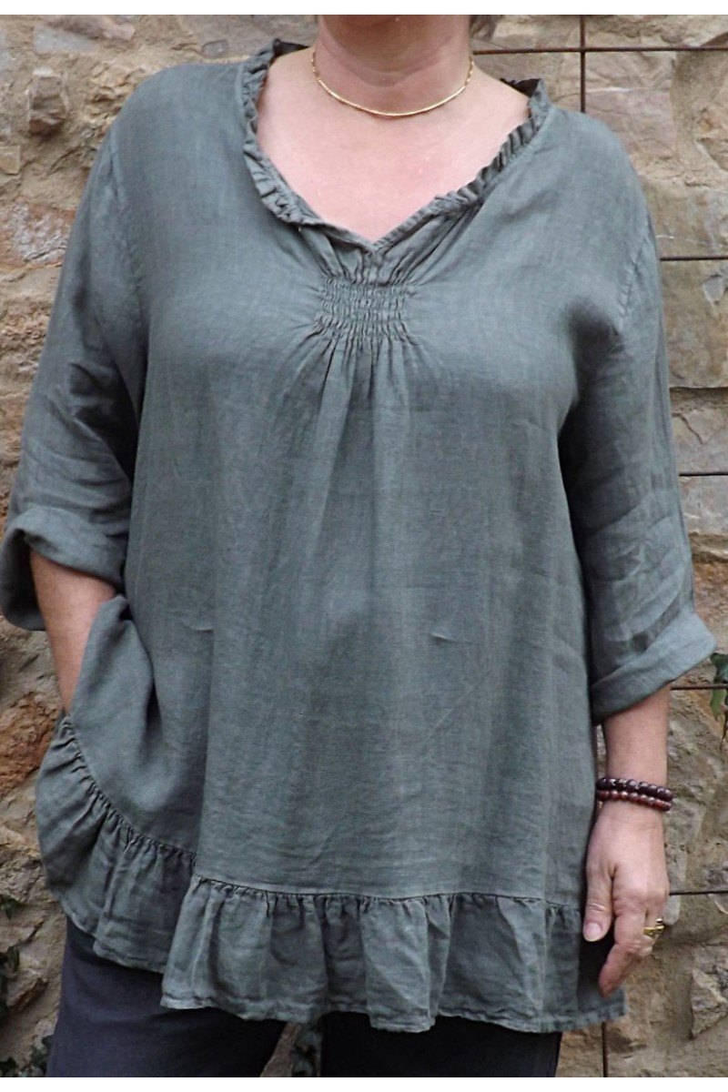 Robe épaule à volant - kaki | be camaïeu