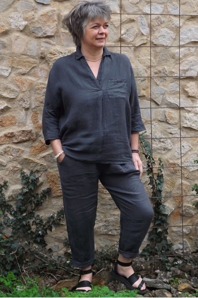 Liquette lin anthracite Maelis et pantalon lin Gabriel