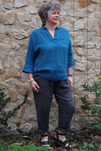 Liquette lin bleu canard Maelis et pantalon en lin Gabriel