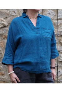 Liquette lin bleu canard Maelis et pantalon en lin Gabriel