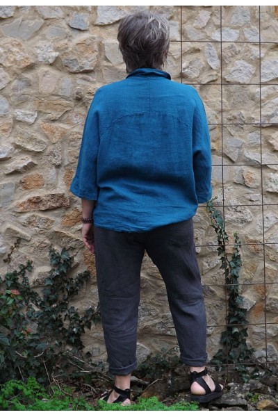 Liquette lin bleu canard Maelis et pantalon en lin Gabriel