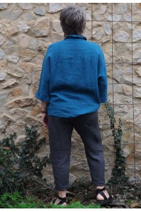 Liquette lin bleu canard Maelis et pantalon en lin Gabriel