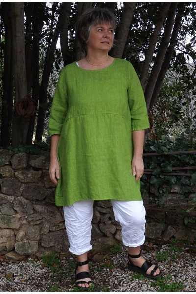 Tunique lin Emma vert pomme et pantalon Tim