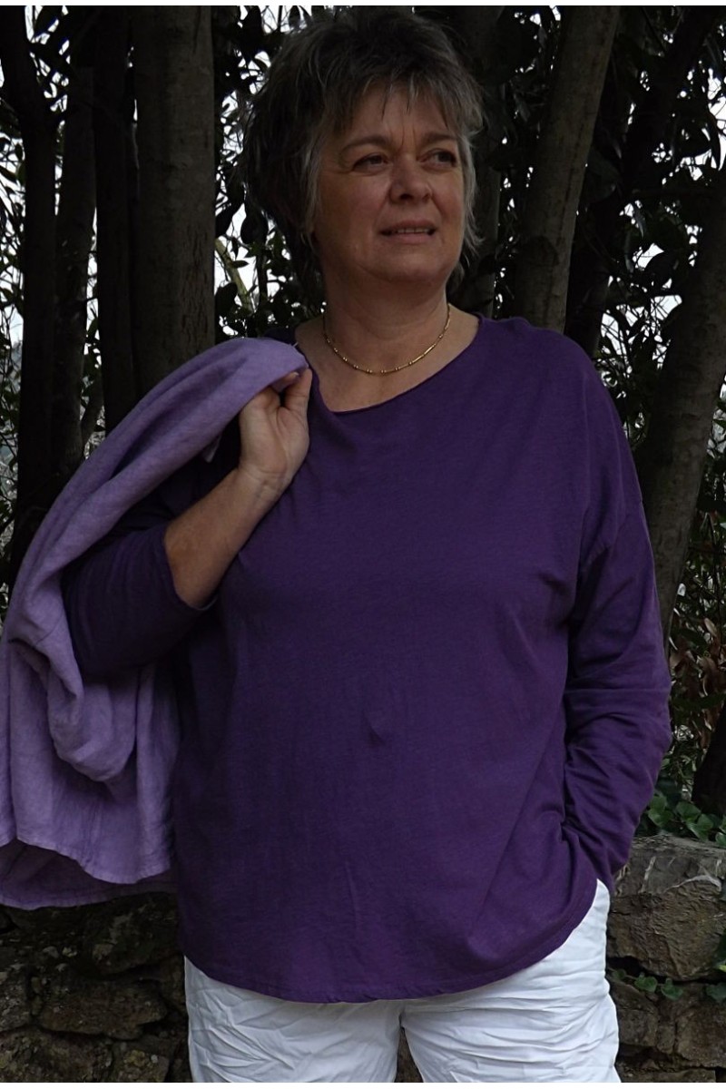 Top coton Basic aubergine et pantalon Tim Top coton Basic aubergine et pantalon Tim
