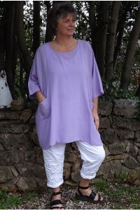 Tunique coton grande taille Elena lilas et pantalon Tim