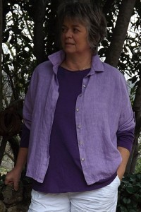Chemise lin lilas Eve, pantalon Tim et t-shirt Tom