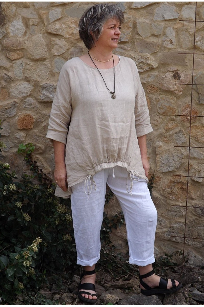 Tunique lin grande taille beige Elia et pantalon en lin Gabriel