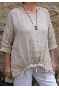 Tunique lin grande taille beige Elia et pantalon en lin Gabriel