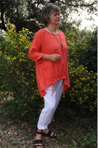 Tunique lin grande taille Elia bégonia et pantalon lin Gabriel