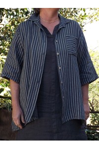 Chemise lin rayée anthracite Bastiane et robe lin Alice