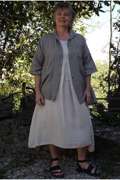Chemise lin rayée taupe Bastiane