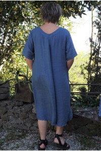 Robe lin grande taille bleu jean Luce