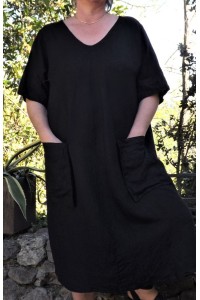 Robe longue lin grande taille noire Luce