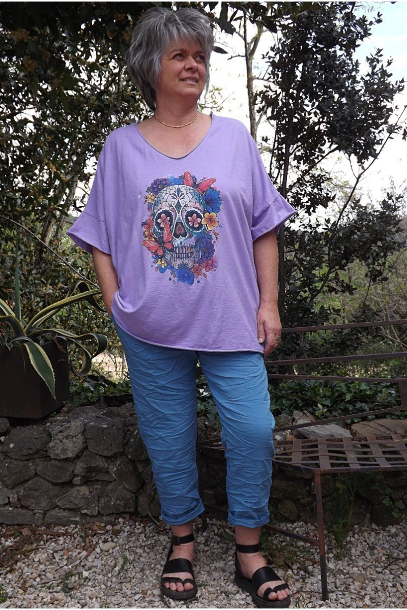 T-Shirt coton lilas imprimé et pantalon Tim