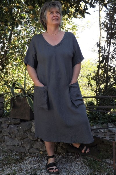 Robe longue lin grande taille anthracite Luce