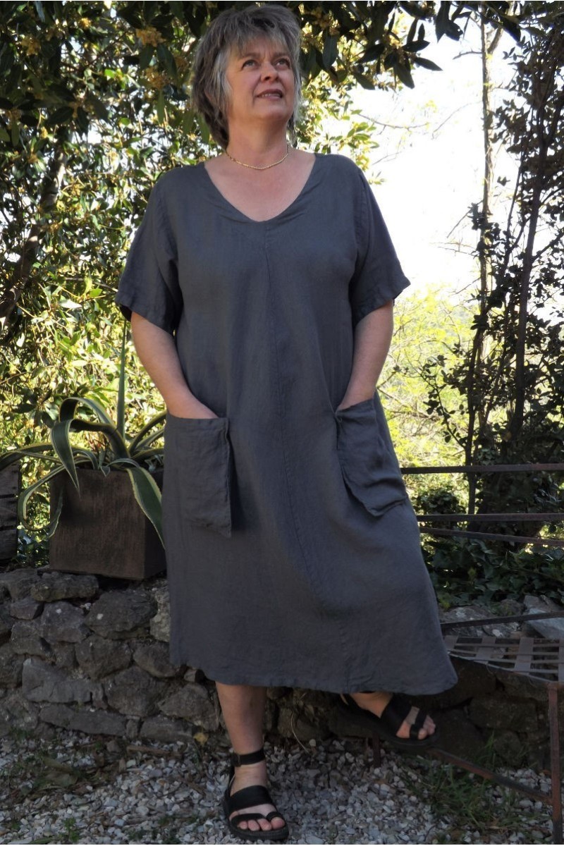 Robe longue lin grande taille anthracite Luce