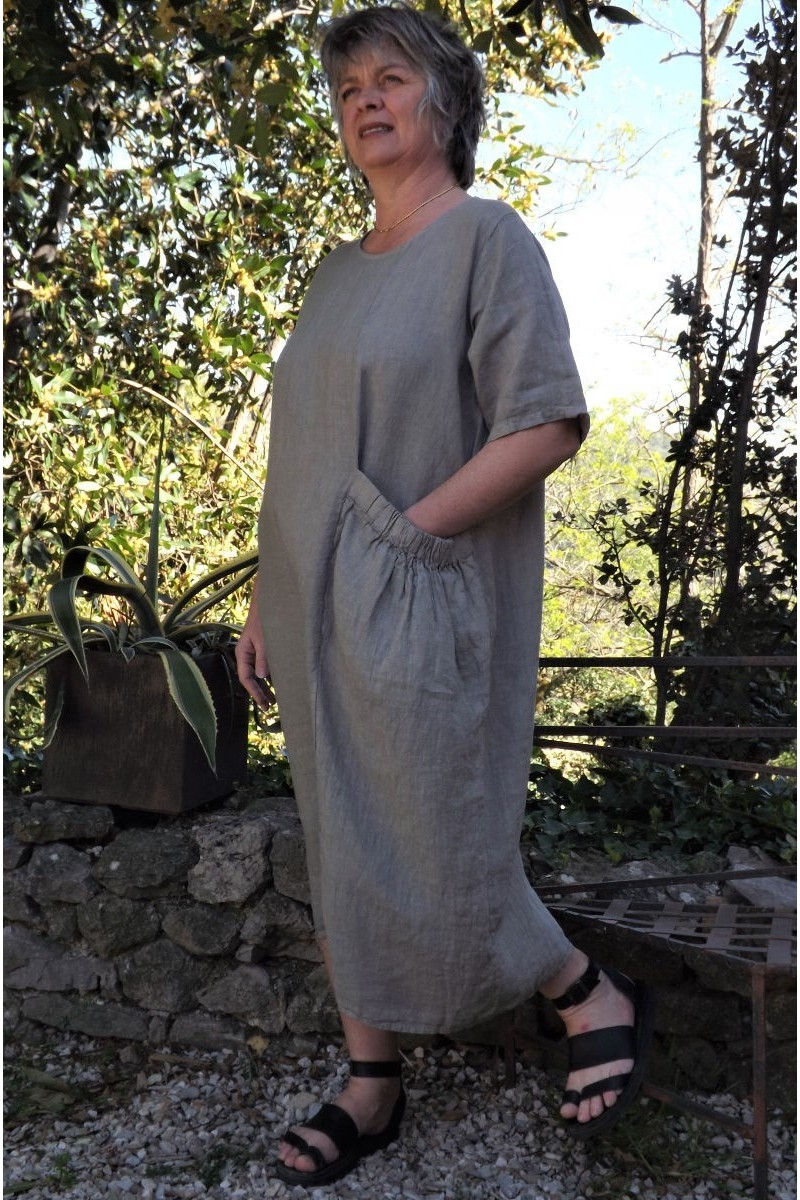 Robe longue lin taupe Firmaine Robe longue lin taupe Firmaine