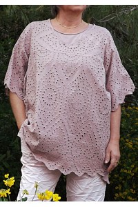 Tunique broderie anglaise rose poudré Ines