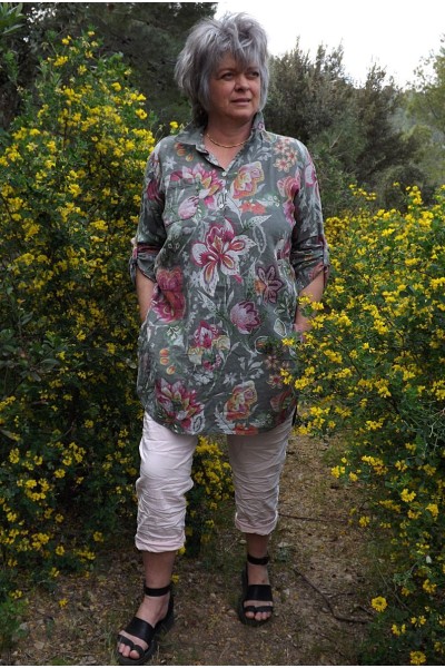 Liquette lin imprimé fleurs Cybelle kaki