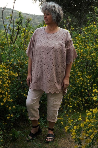 Pantalon grande taille Tim rose et tunique Ines