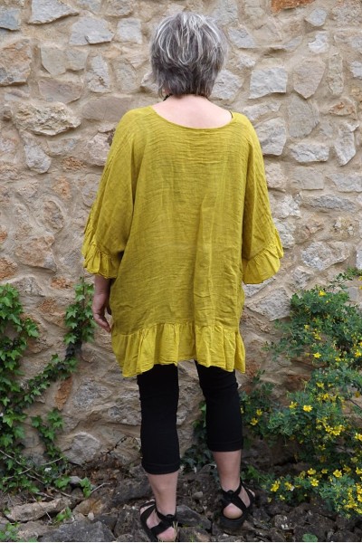Tunique maille de lin grande taille safran Lucine et pantalon Alix