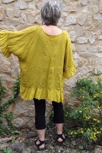 Tunique maille de lin grande taille safran Lucine et pantalon Alix