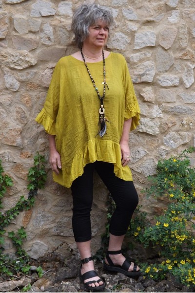 Tunique maille de lin grande taille safran Lucine