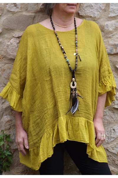 Tunique maille de lin grande taille safran Lucine et pantalon Alix