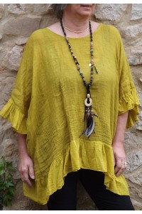 Tunique maille de lin grande taille safran Lucine et pantalon Alix