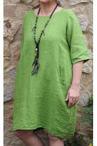 Robe lin vert pomme Eva